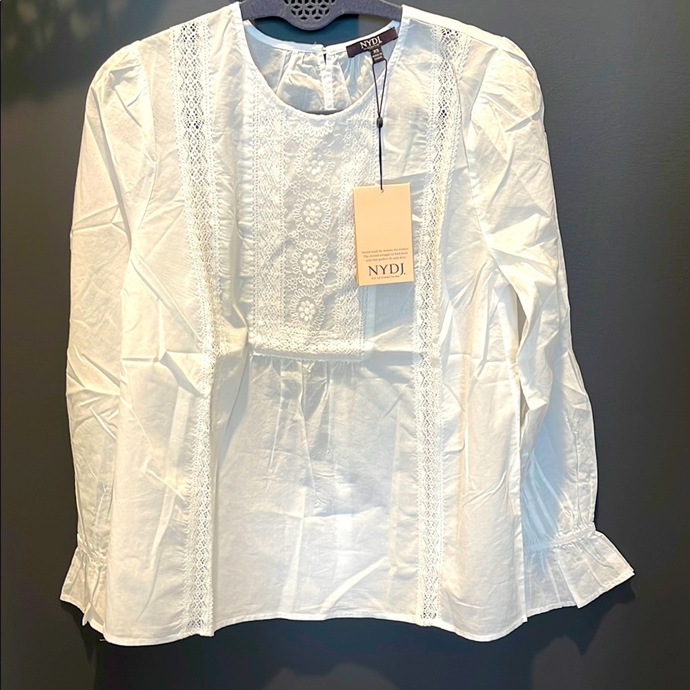 NYDJ Women's Boho Victoria Blouse Optic White XS NWT‎